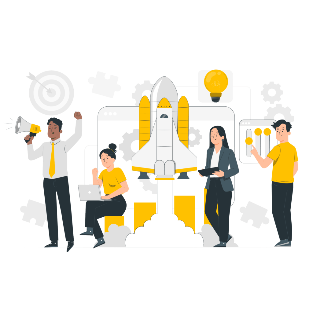 Illustration d'une équipe qui accompagne les entreprises dans la conduite du changement avec différentes formes de dispositifs